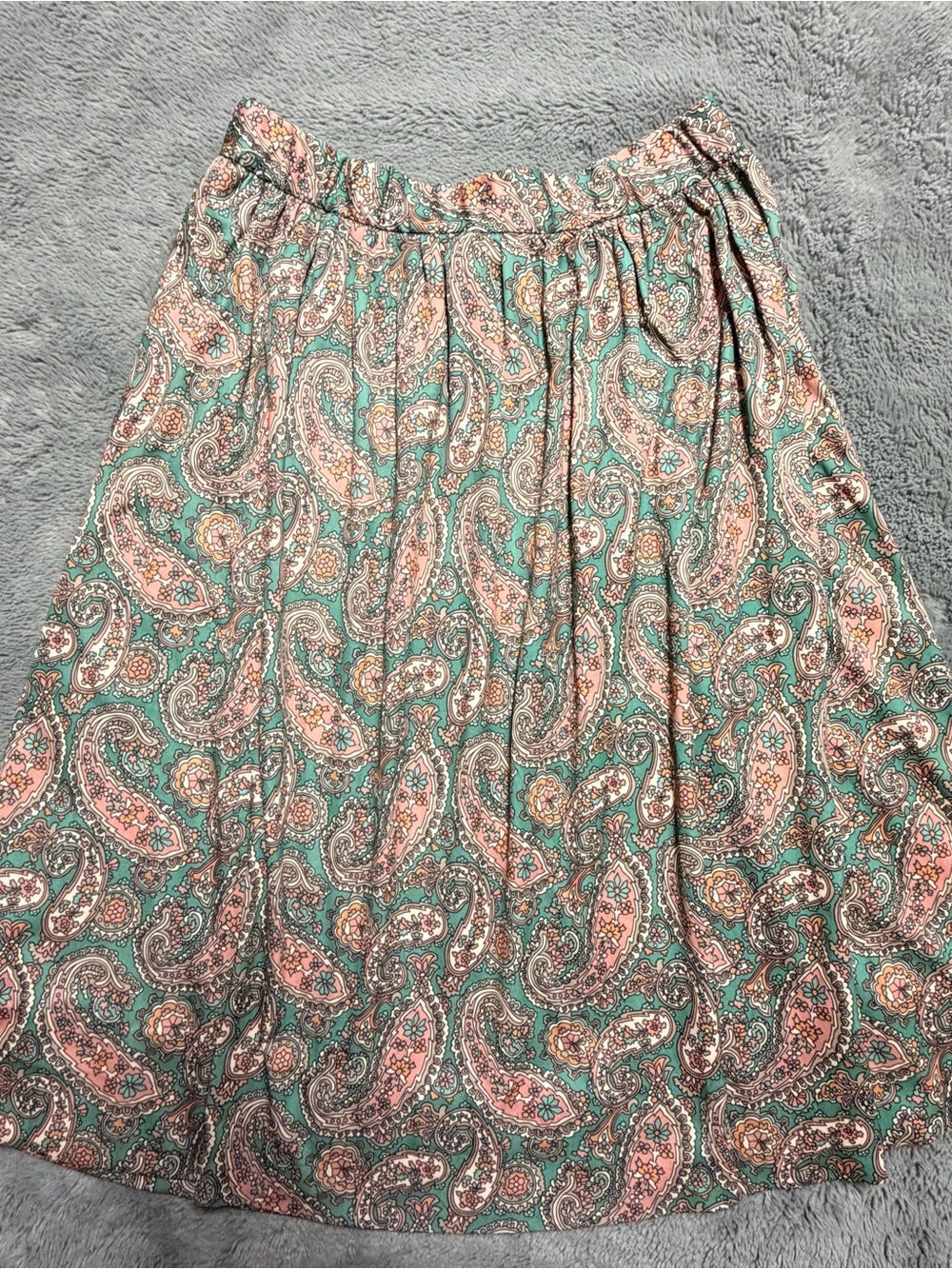 Paisley A-Line Skirt in Mint and Blush